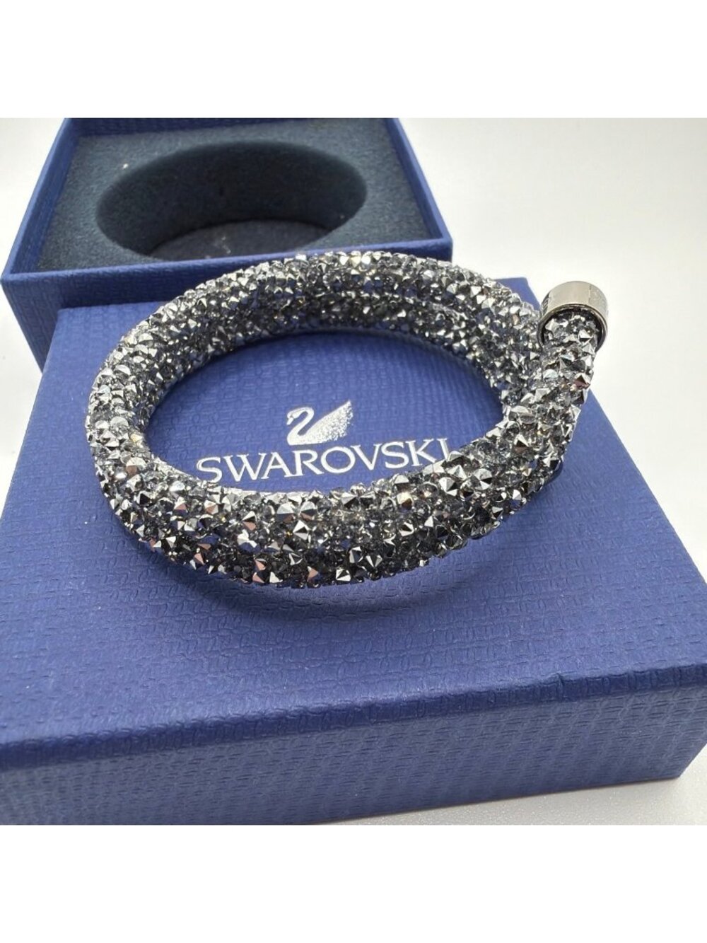 Swarovski Bracelet Crystal Stardust Bangle Double Coil Wrap Chrome Gray Retired